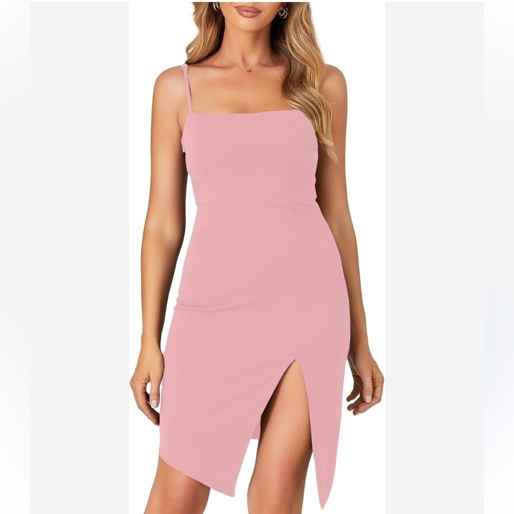 Lyaner Barbie Pink Spaghetti Strap Split Hem Sleeveless Bodycon Mini Dress Small